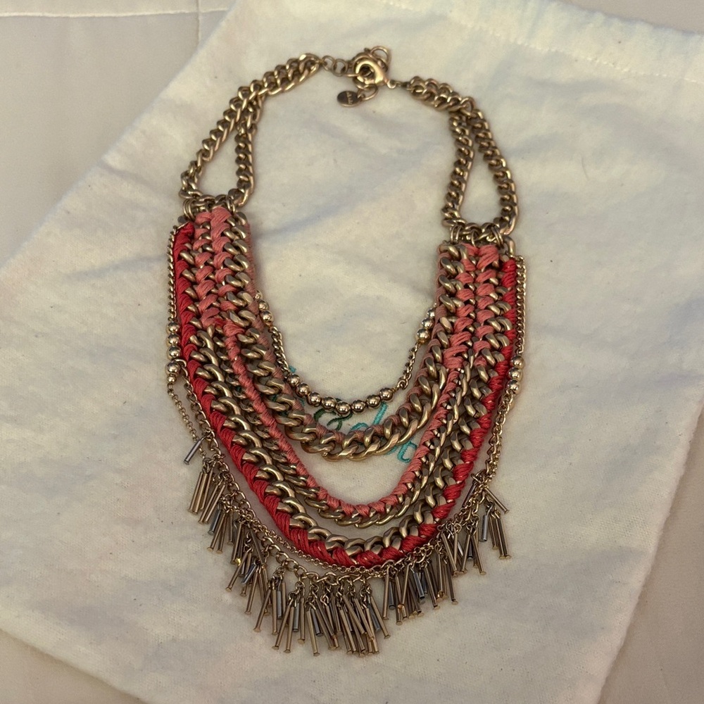 Stella & Dot Carmen Gold and Coral Layered Statement Necklace
